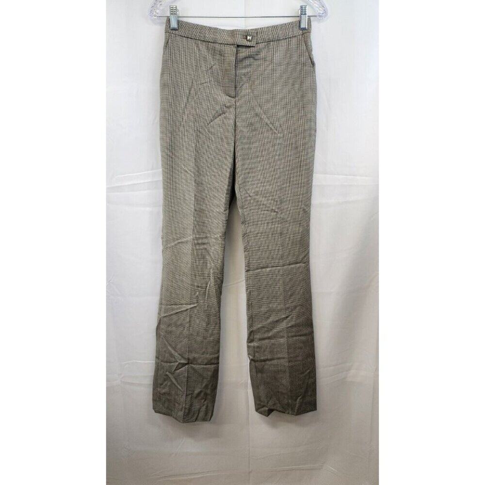 Boss Teniver Wool Check Flared Leg Pants Beige Houndstooth Women's Size 2 NWT
